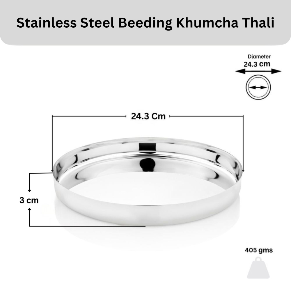 Vinod stainless steel beeding khumcha thali set of 2, 24 cm, mirror finish, product view 7
