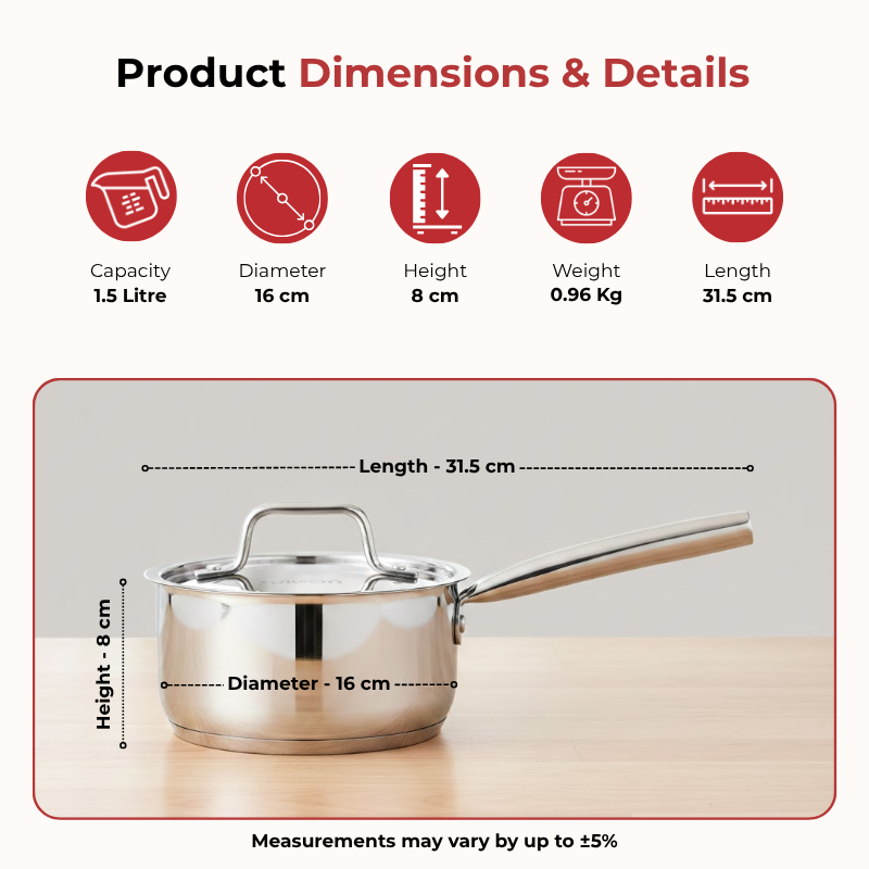 Vinod Doniv Majestic sandwich bottom stainless steel sauce pan, 16 cm, 1.5 litre, product view 8