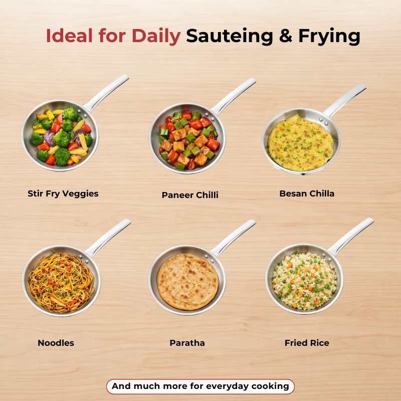 Vinod – Claro Heavy Gauge Stainless Steel Fry Pan (Plain) with 1.5 mm Thickness 1000 ml