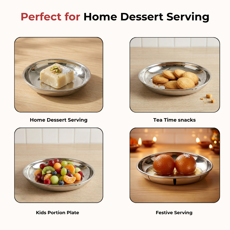 Vinod Stainless Steel Round Beeding Halwa / Dessert Plate Set of 6 Pieces, product view 7