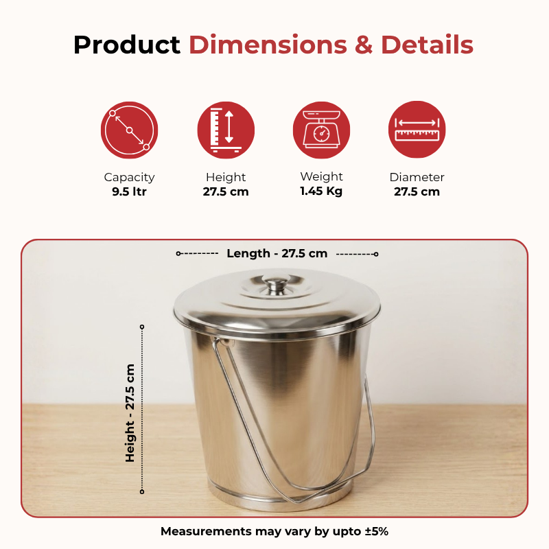 Vinod Stainless Steel Balti with Lid, 9.5 Litre Capacity, product view 9