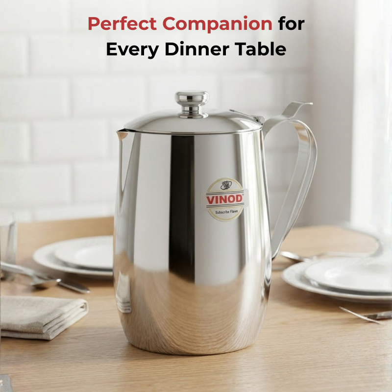 VINOD Stainless Steel Delux Jug with Covered - 2000 ml, Highest Grade Steel, Tough Build, Rust Free, Leakage Proof & Dishwasher Safe
