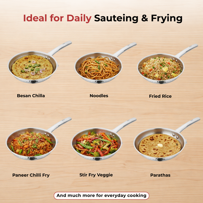 Vinod – Claro Heavy Gauge Stainless Steel Hammered Fry Pan with 1.5 mm Thickness 1400 ml