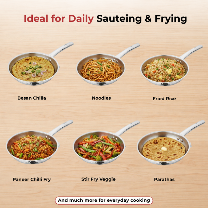 Vinod – Claro Heavy Gauge Stainless Steel Hammered Fry Pan with 1.5 mm Thickness 1400 ml