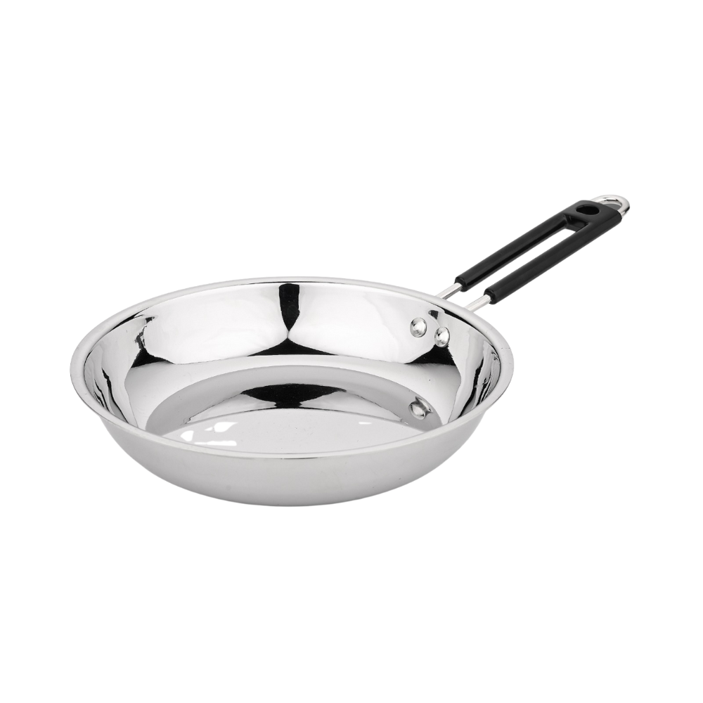 Vinod Stainless Steel Heavy Bottom Royal Fry Pan Dishwasher Safe, Gas Stove & Induction Compatible, Durable, 22 Cm Frying Pan, Soft Touch Handle, Kitchen Utensil