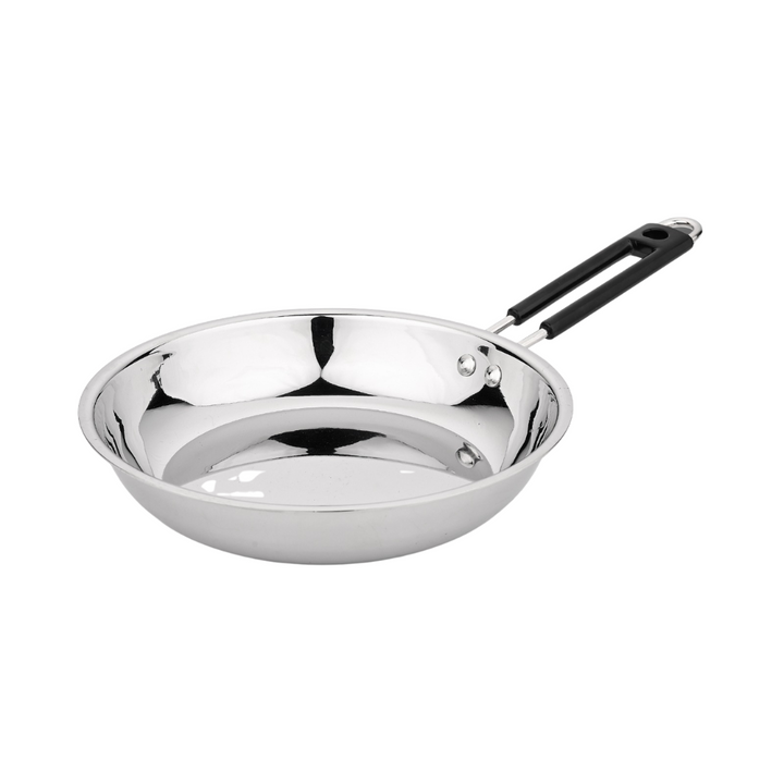 Vinod Stainless Steel Heavy Bottom Royal Fry Pan Dishwasher Safe, Gas Stove & Induction Compatible, Durable, 22 Cm Frying Pan, Soft Touch Handle, Kitchen Utensil