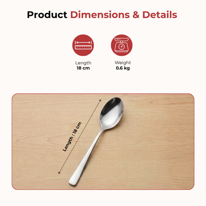 VINOD Aero Stainless Steel Dessert Spoon Set of 12-Piece, Heavy Gauge Steel, Mirror Finish, Rust Free, Tough Strong & Durable