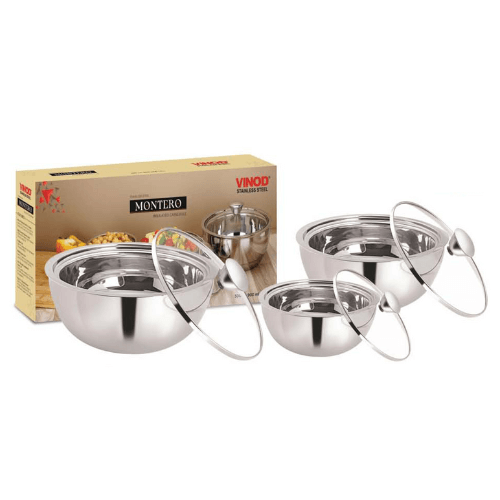 VINOD Stainless Steel Montero Insulated Casserole with Glass Lid & Steel Knob
