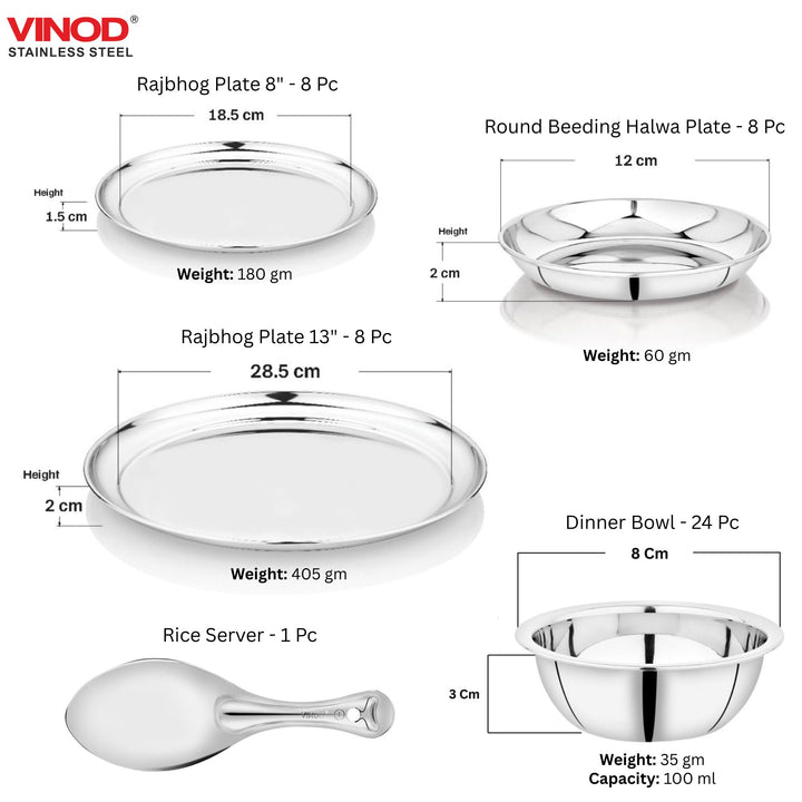 विनोद स्टेनलेस स्टील 85 पीस डीलक्स डिनर सेट आठ लोगों के लिए