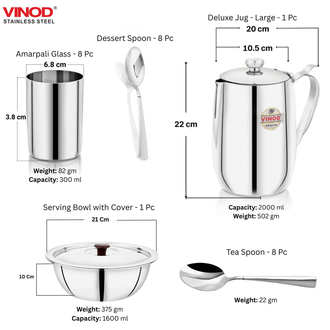 विनोद स्टेनलेस स्टील 85 पीस डीलक्स डिनर सेट आठ लोगों के लिए