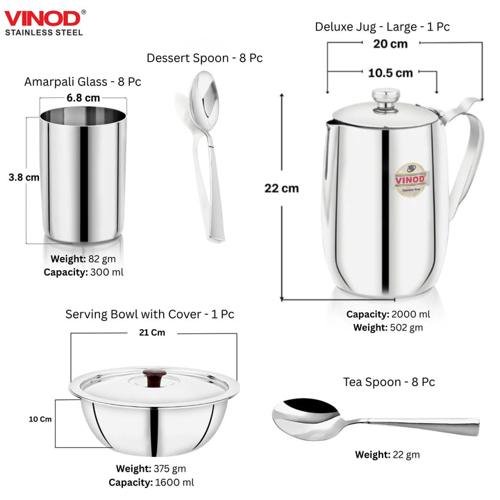 विनोद स्टेनलेस स्टील 85 पीस डीलक्स डिनर सेट आठ लोगों के लिए