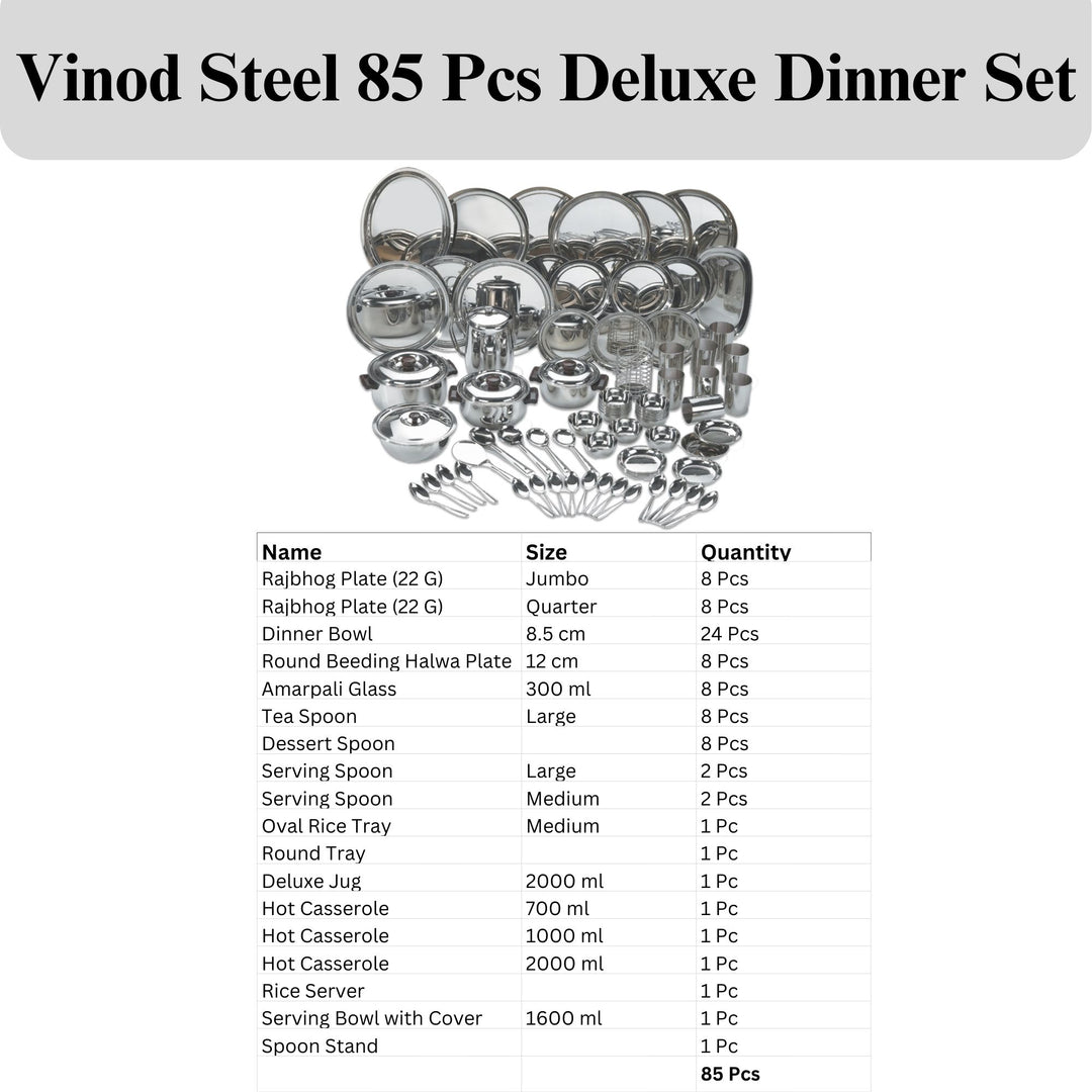 विनोद स्टेनलेस स्टील 85 पीस डीलक्स डिनर सेट आठ लोगों के लिए