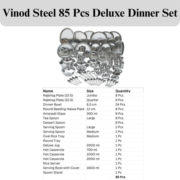 विनोद स्टेनलेस स्टील 85 पीस डीलक्स डिनर सेट आठ लोगों के लिए