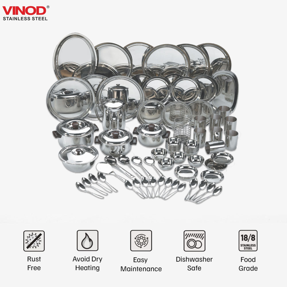 Vinod 85 Pieces Deluxe Stainless Steel Dinner Set, top view