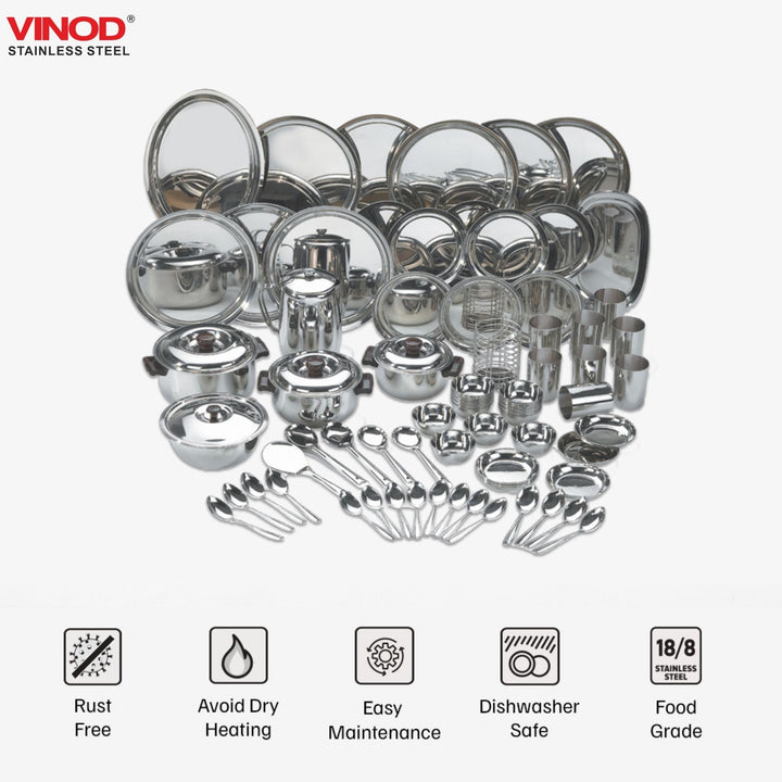 विनोद स्टेनलेस स्टील 85 पीस डीलक्स डिनर सेट आठ लोगों के लिए