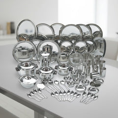 Vinod 85 Pieces Deluxe Stainless Steel Dinner Set, Rust-Free Heavy Gauge Steel, Mirror Finish, Dishwasher Safe and ISI Certified