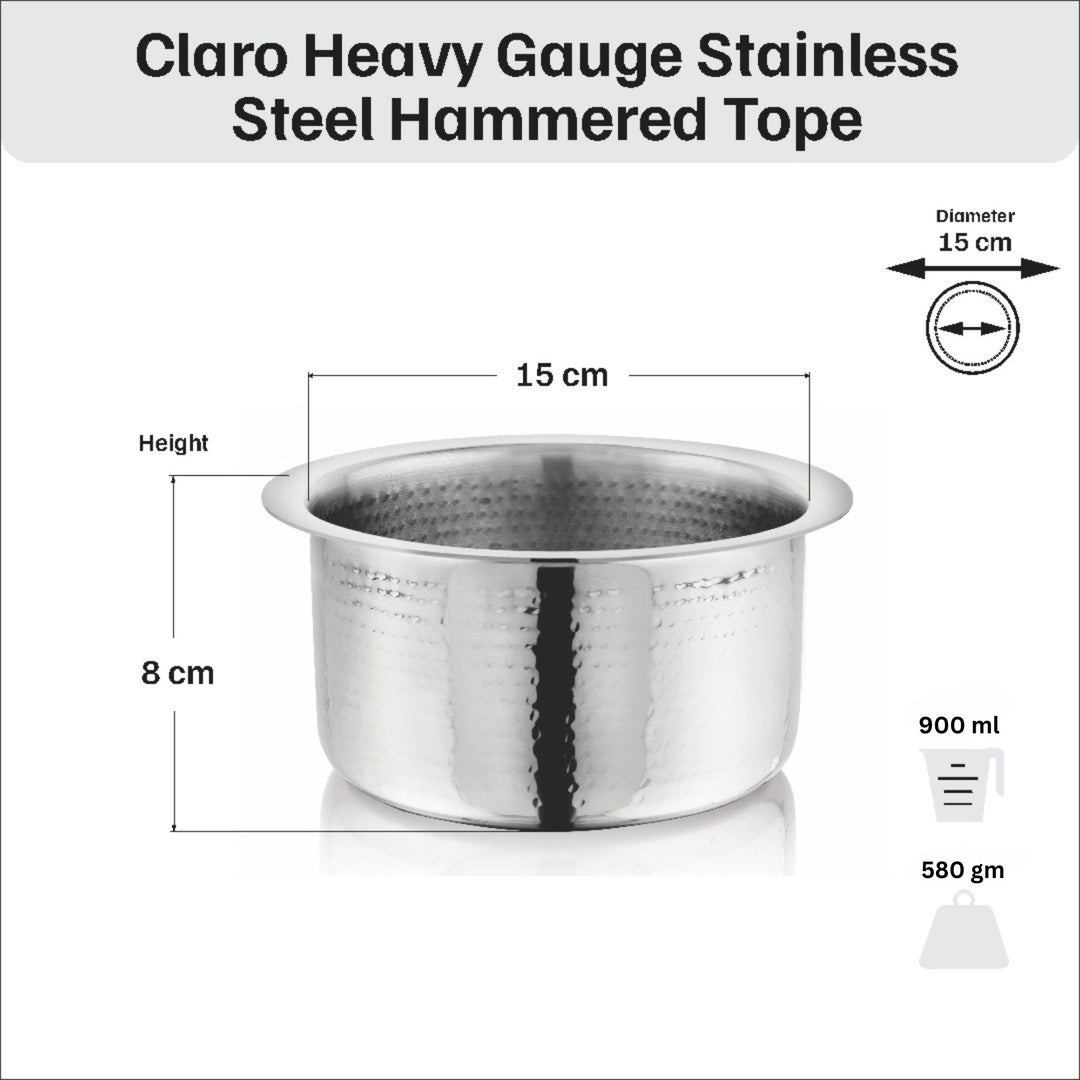 विनोद - क्लारो हेवी गेज स्टेनलेस स्टील हैमर्ड टोपे, 1.5 मिमी - क्षमता 900 मिलीलीटर