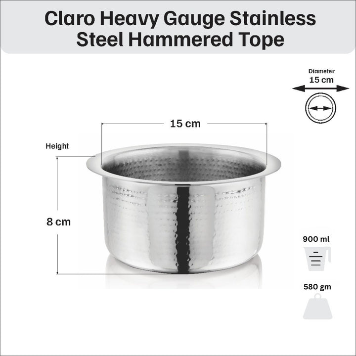 विनोद - क्लारो हेवी गेज स्टेनलेस स्टील हैमर्ड टोपे, 1.5 मिमी - क्षमता 900 मिलीलीटर
