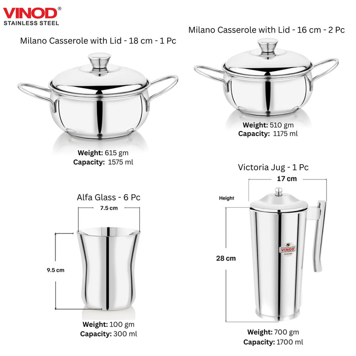 विनोद स्टेनलेस स्टील 51 पीस डिनर सेट, छह लोगों के लिए