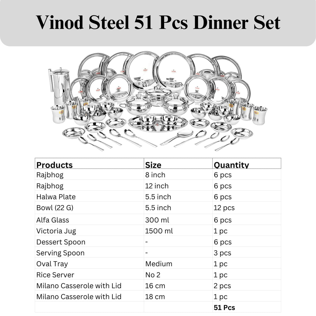 विनोद स्टेनलेस स्टील 51 पीस डिनर सेट, छह लोगों के लिए