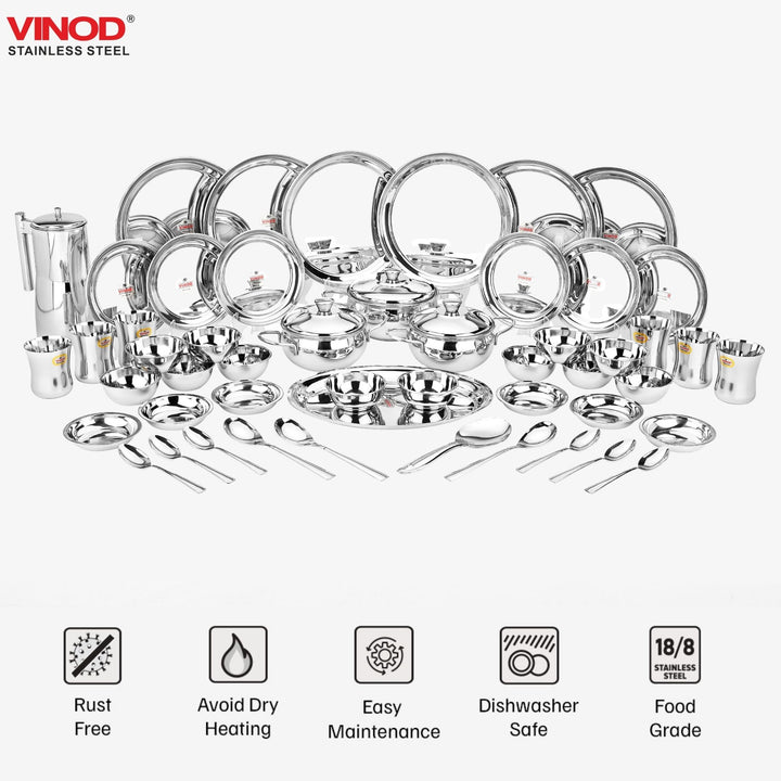 विनोद स्टेनलेस स्टील 51 पीस डिनर सेट, छह लोगों के लिए