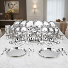 VINOD 51 Pieces Stainless Steel Dinner Set in Two Boxes, Heavy Gauge steel, Tough and Strong, Mirror finish, Dishwasher safe & ISI certified