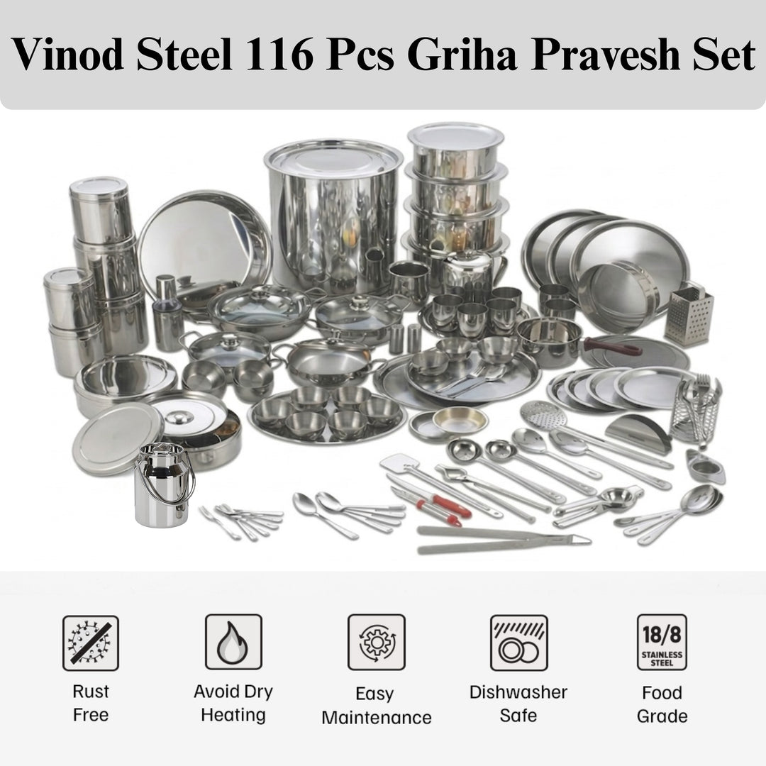 VINOD Deluxe 116 Pieces Griha Pravesh Set Elegant Gifting Option for Weddings, Anniversaries and Auspicious Occasions