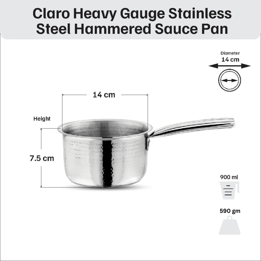विनोद - क्लारो हेवी गेज स्टेनलेस स्टील हैमर्ड कढ़ाई 2.4 लीटर (24 सेमी) और सॉस पैन 900 मिली (14 सेमी) 1.5 मिमी मोटाई के साथ, 2 का सेट