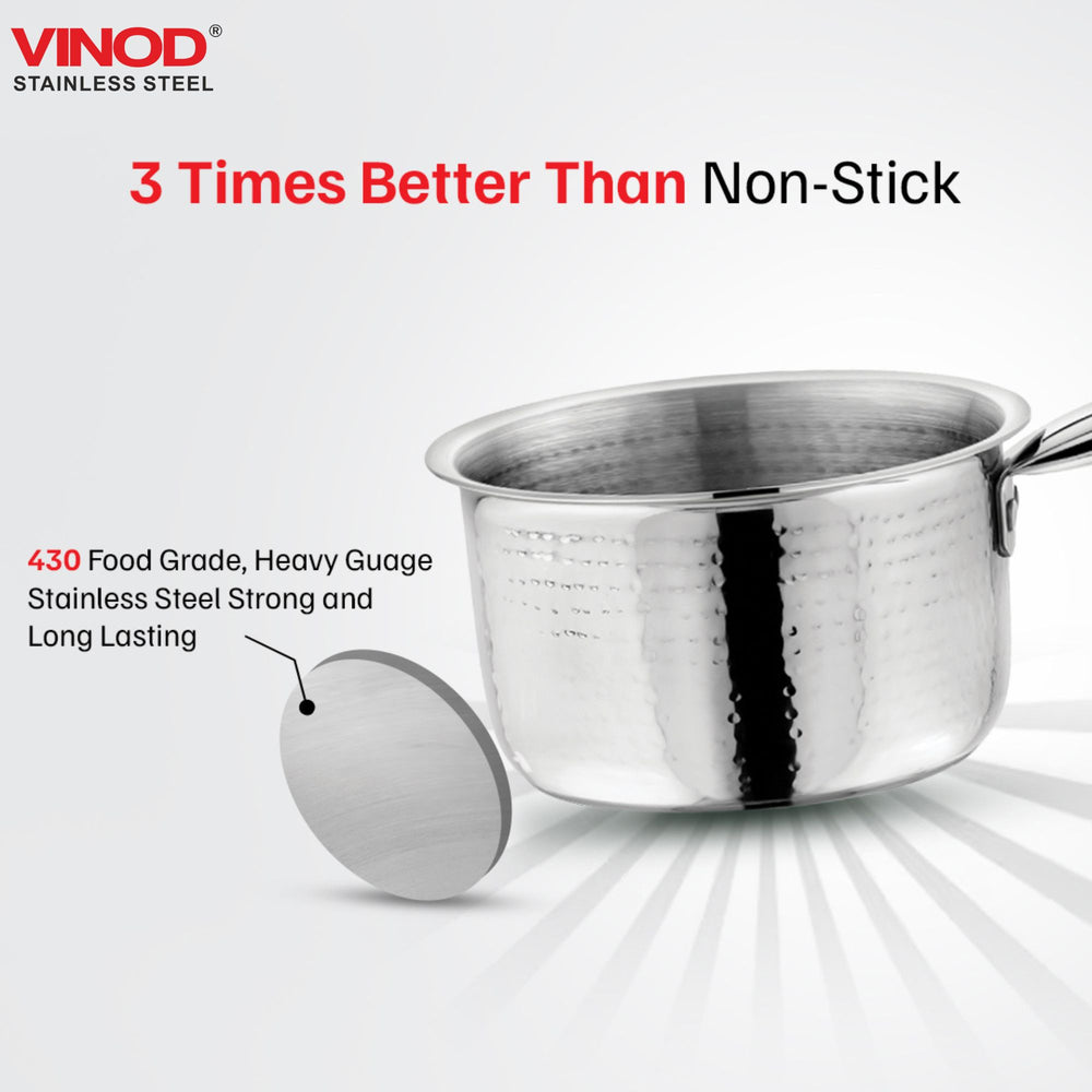 Vinod Claro heavy gauge hammered stainless steel kadai 2.4 litre 24 cm with 900 ml saucepan, set of 2, product view 8