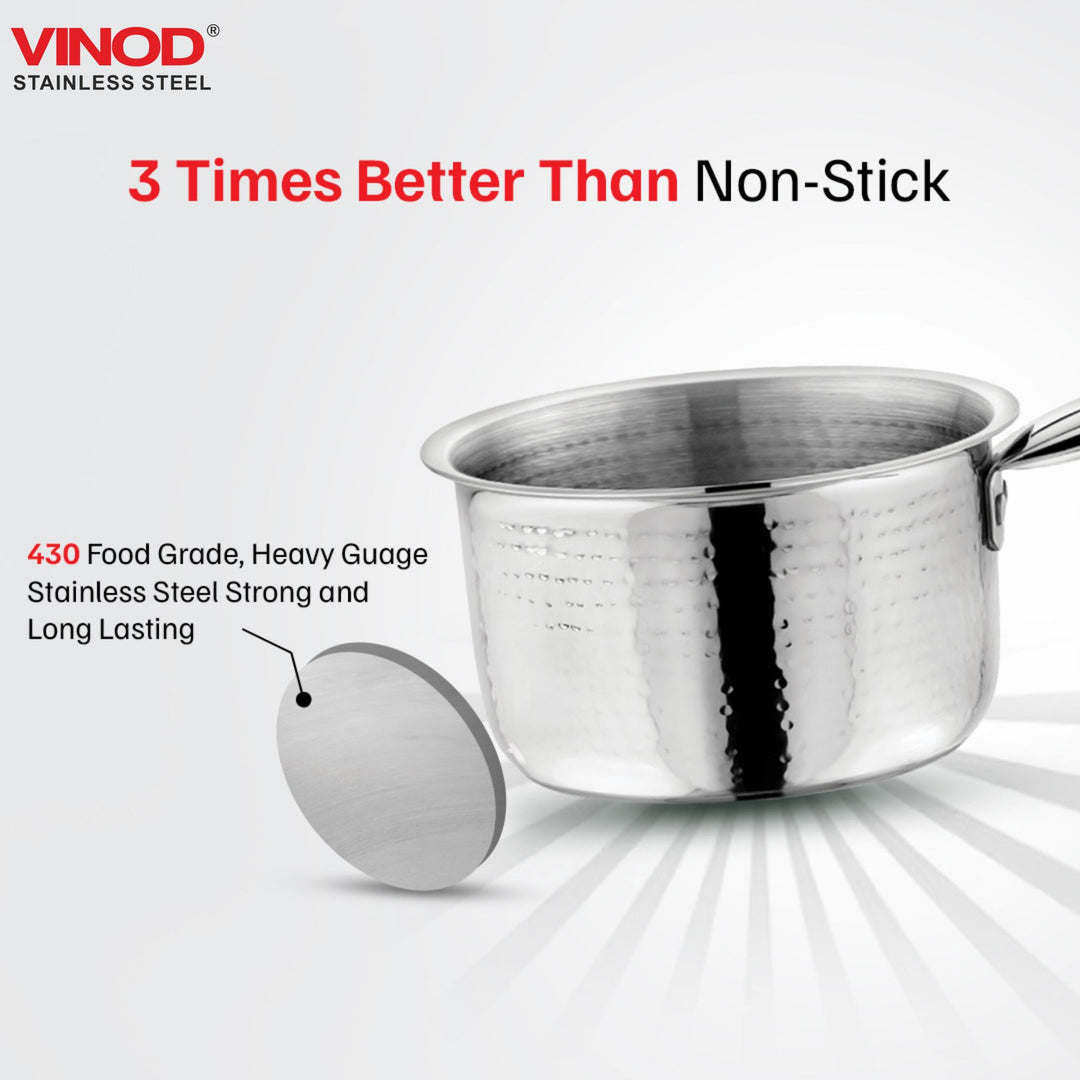 विनोद - क्लारो हेवी गेज स्टेनलेस स्टील हैमर्ड कढ़ाई 2.4 लीटर (24 सेमी) और सॉस पैन 900 मिली (14 सेमी) 1.5 मिमी मोटाई के साथ, 2 का सेट