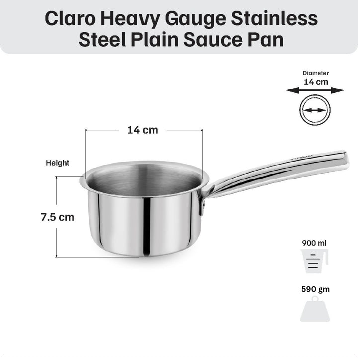 Vinod - Claro Heavy Gauge Stainless Steel Kadai 2.4 Liter (24 cm) and Sauce pan 900ml (14cm) with 1.5 mm Thickness, Set of 2