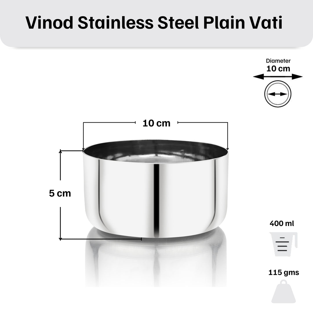 Vinod Stainless Steel Vati / Katori, set of 12 pcs, Capacity 400 ml, No 6.5