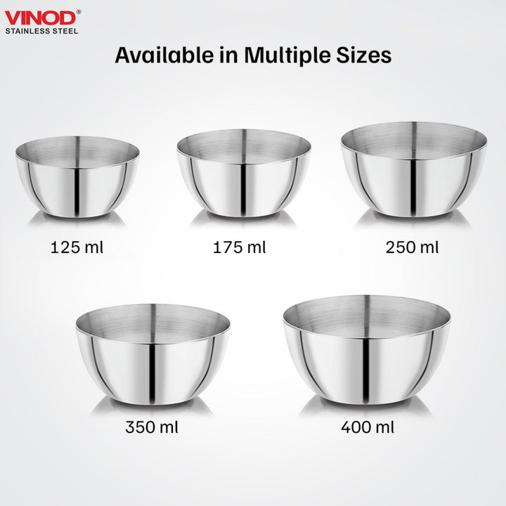 विनोद स्टेनलेस स्टील टू टोन बाउल 6 पीस का सेट, क्षमता 150 मिली