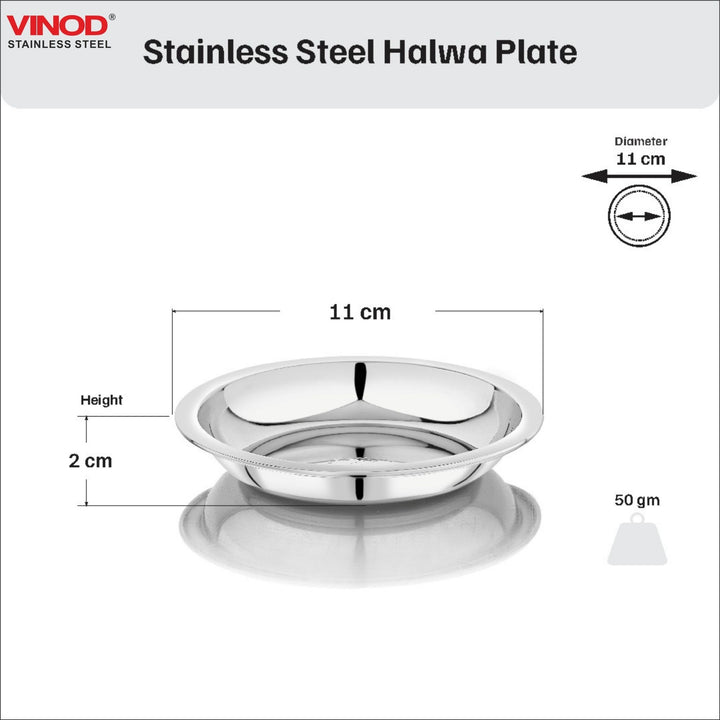 विनोद स्टेनलेस स्टील हलवा प्लेट 12 पीस का सेट, व्यास 11.2 सेमी