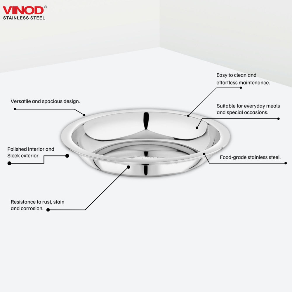 Vinod stainless steel halwa dessert plate set of 12 pieces, 11.2 cm, angled view