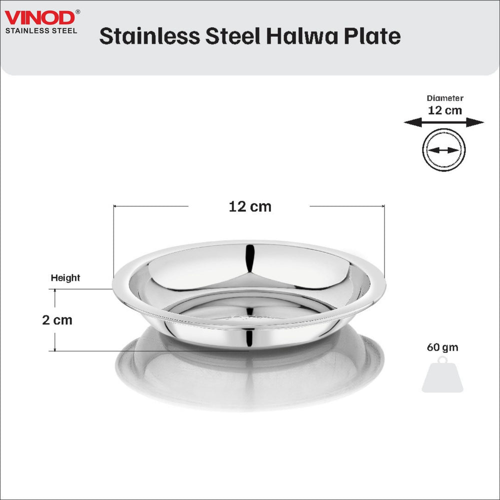 Vinod stainless steel halwa dessert plate set of 12 pieces, 12.2 cm, close-up detail