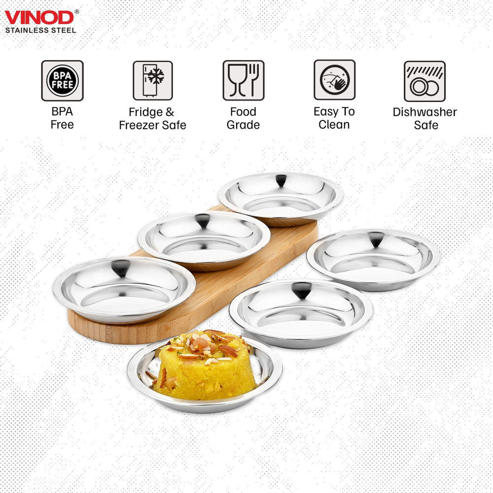 Vinod stainless steel halwa dessert plate set of 6 pieces, 13.2 cm, top view