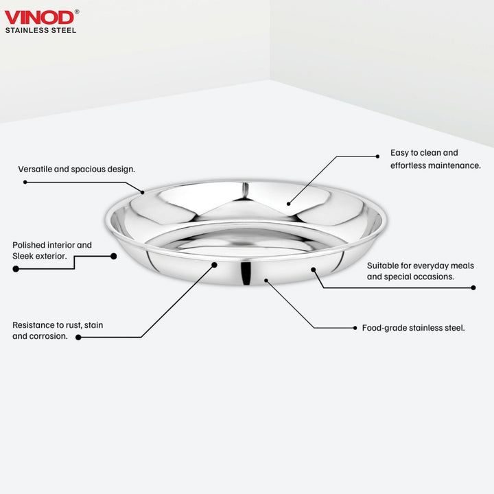 विनोद स्टेनलेस स्टील गोल बीडिंग हलवा प्लेट 12 पीस का सेट, व्यास 11.2 सेमी