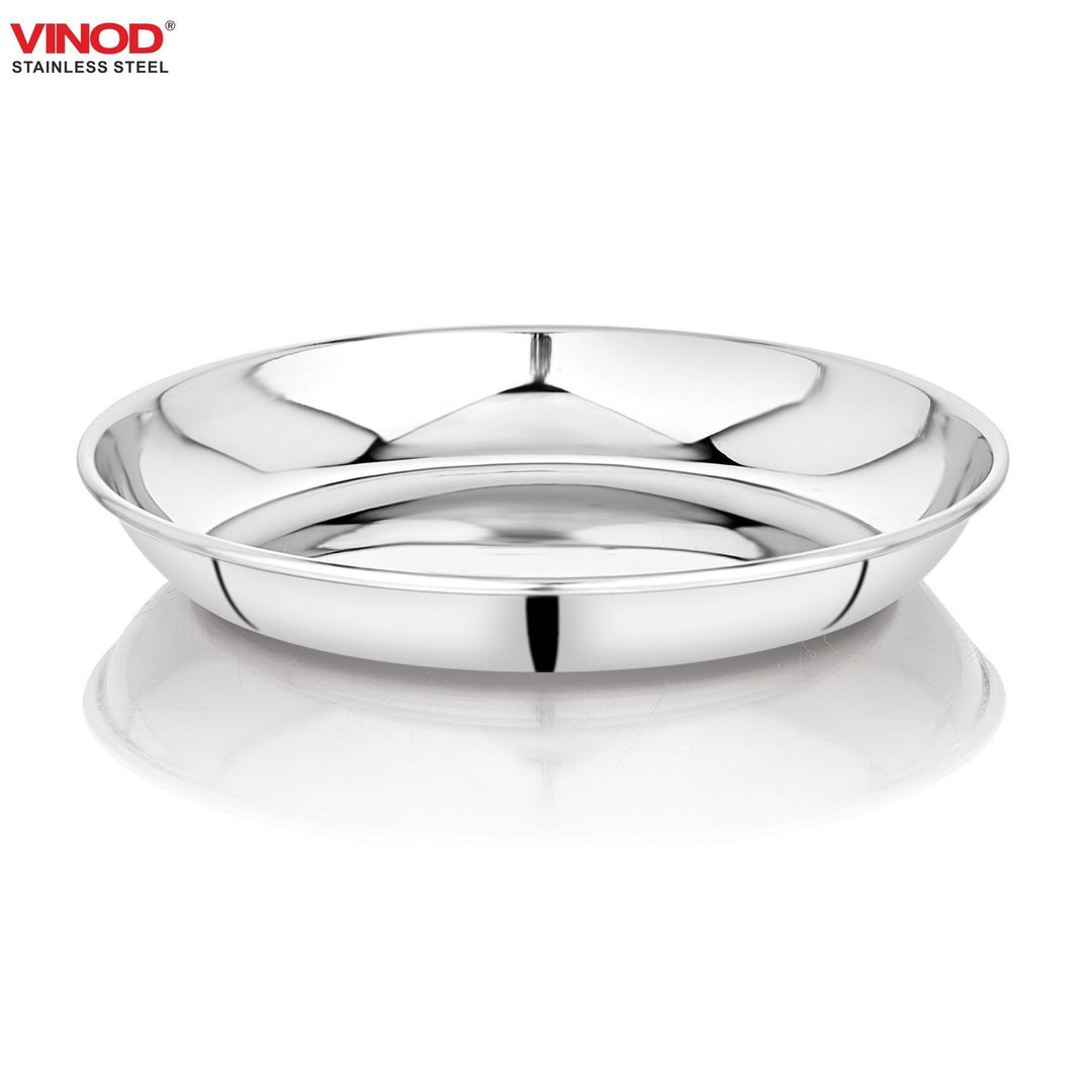 विनोद स्टेनलेस स्टील गोल बीडिंग हलवा प्लेट 12 पीस का सेट, व्यास 11.2 सेमी