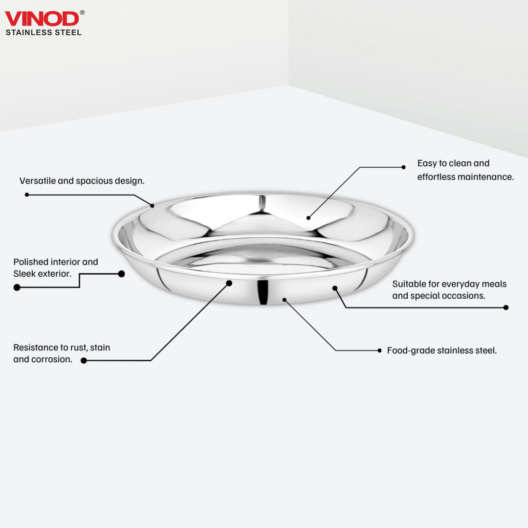 विनोद स्टेनलेस स्टील गोल बीडिंग हलवा प्लेट 6 पीस का सेट, व्यास 12.2 सेमी