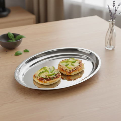 Vinod Stainless Steel Oval Rice Tray, front view