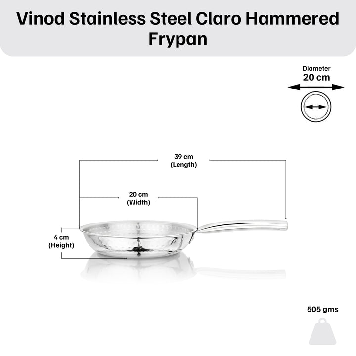 विनोद - क्लारो हेवी गेज स्टेनलेस स्टील हैमर्ड फ्राई पैन 1.5 मिमी मोटाई के साथ 1000 मिली