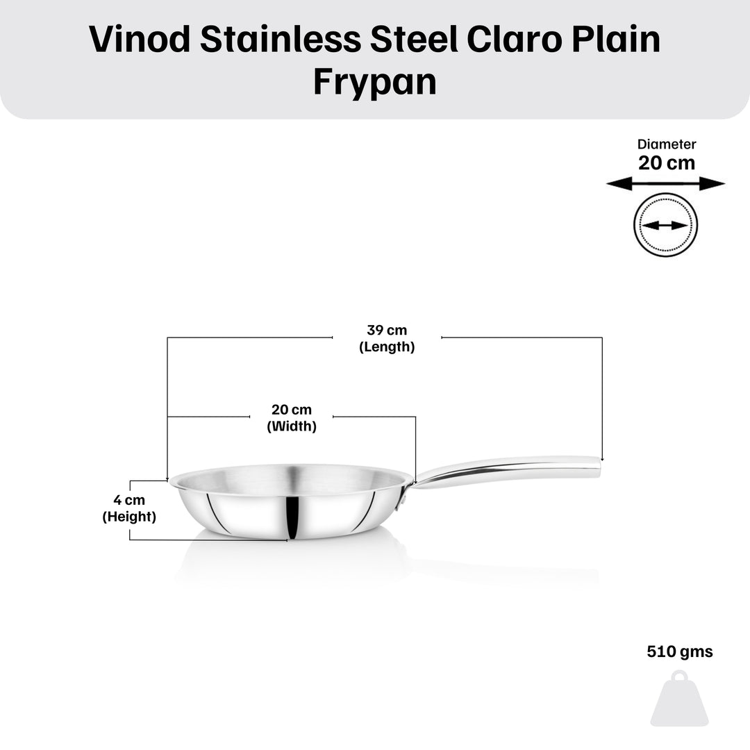 Vinod – Claro Heavy Gauge Stainless Steel Fry Pan (Plain) with 1.5 mm Thickness 1000 ml