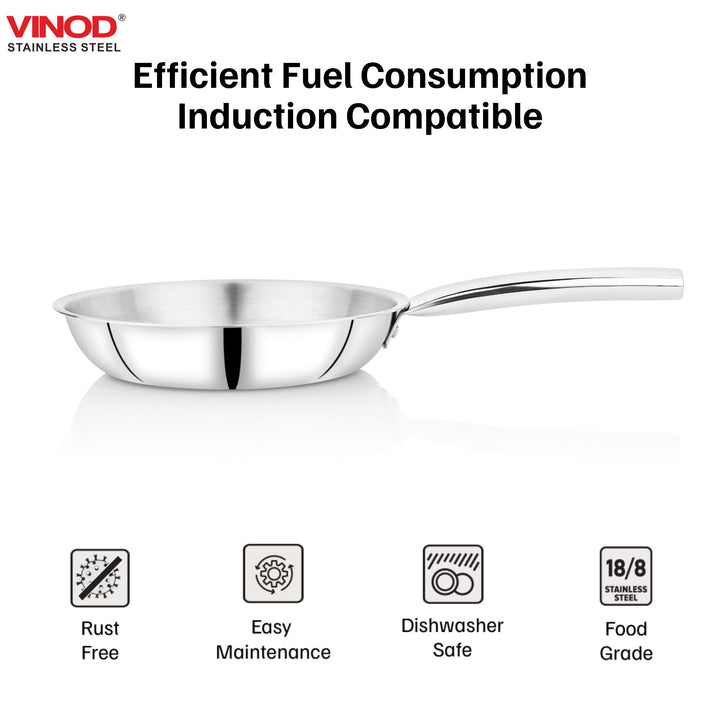 Vinod – Claro Heavy Gauge Stainless Steel Fry Pan (Plain) with 1.5 mm Thickness 1000 ml