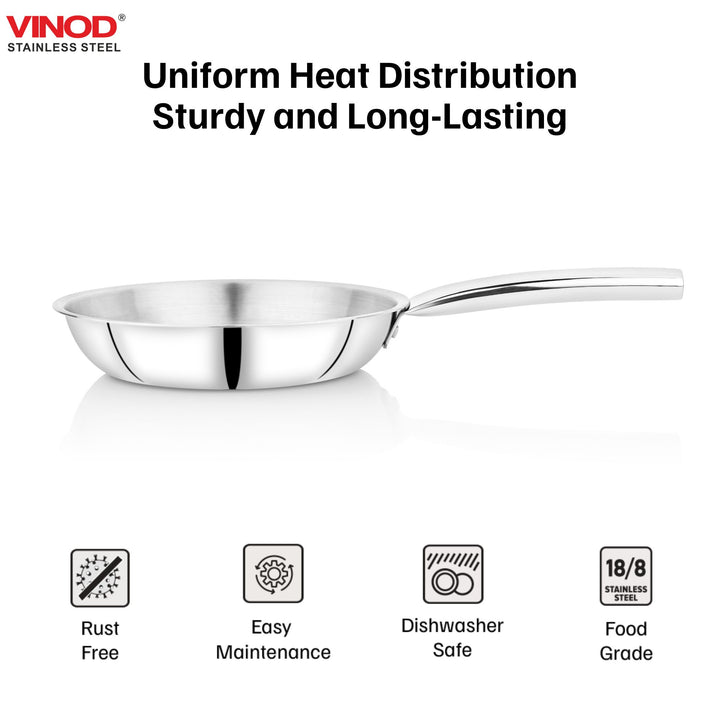 Vinod – Claro Heavy Gauge Stainless Steel Fry Pan (Plain) with 1.5 mm Thickness 1000 ml