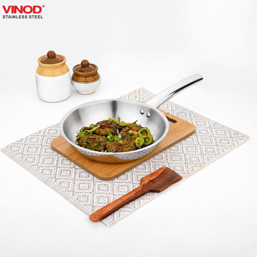 Vinod – Claro Heavy Gauge Stainless Steel Fry Pan (Plain) with 1.5 mm Thickness 1000 ml