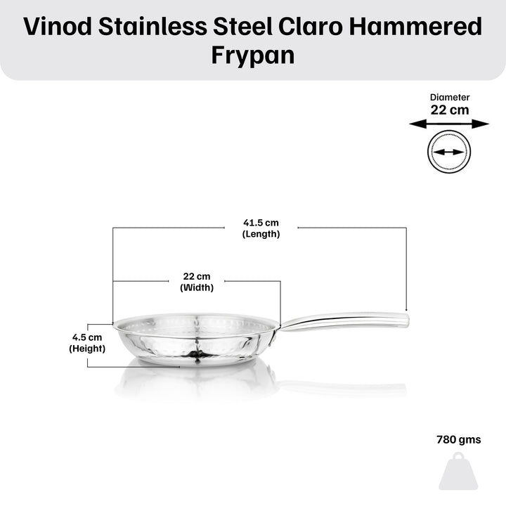 विनोद - क्लारो हेवी गेज स्टेनलेस स्टील हैमर्ड फ्राई पैन 1.5 मिमी मोटाई के साथ 1400 मिली
