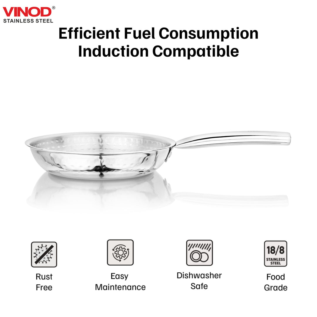 विनोद - क्लारो हेवी गेज स्टेनलेस स्टील हैमर्ड फ्राई पैन 1.5 मिमी मोटाई के साथ 1400 मिली