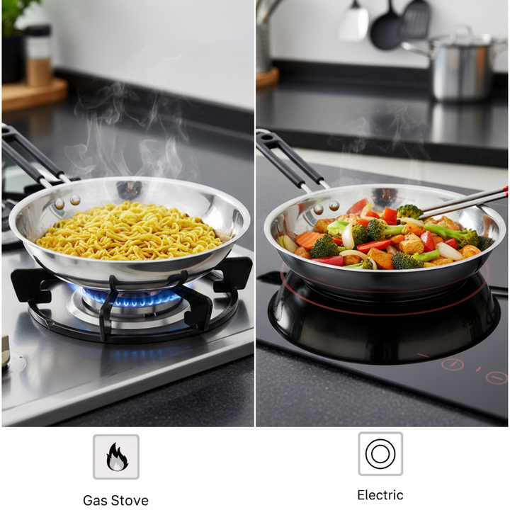 Vinod Stainless Steel Heavy Bottom Royal Fry Pan Dishwasher Safe, Gas Stove & Induction Compatible, Durable, 22 Cm Frying Pan, Soft Touch Handle, Kitchen Utensil