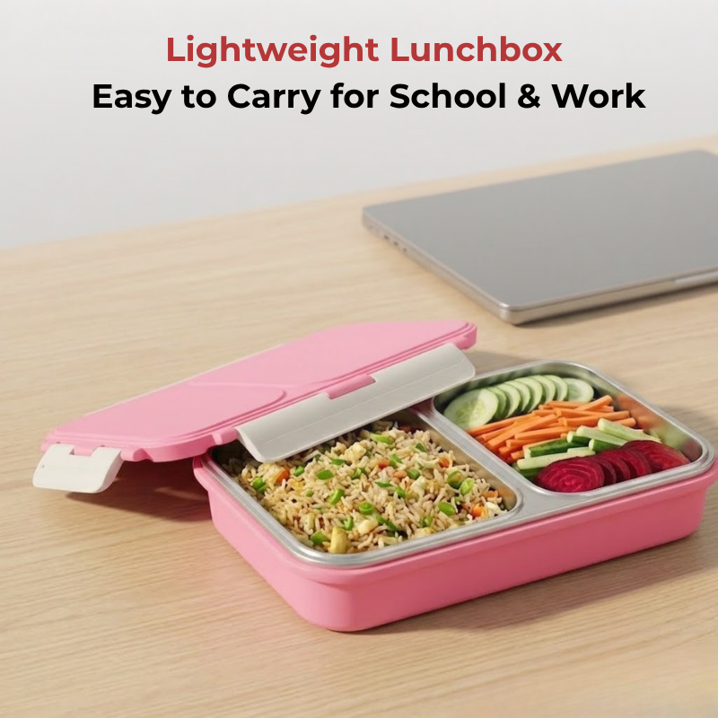 Vinod stainless steel 2 compartment tiffin in pink, silicone-sealed airtight lid, product view 10